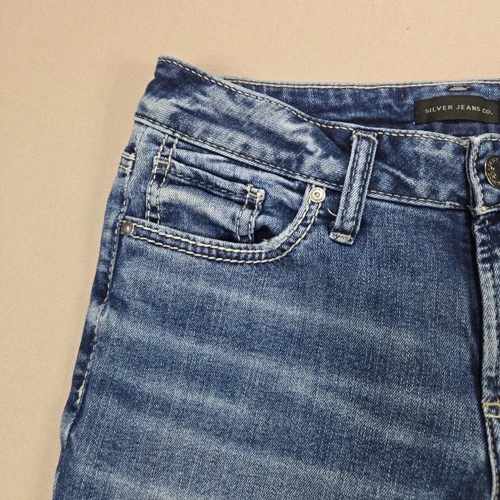 Silver Jeans Co Suki Straight Leg Jeans W29 L30 Medium Wash Distressed Denim - Picture 5 of 11